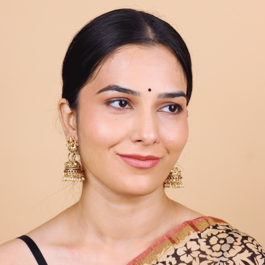 MIDAM™ Gold Plated Goddess Temple Jhumkas