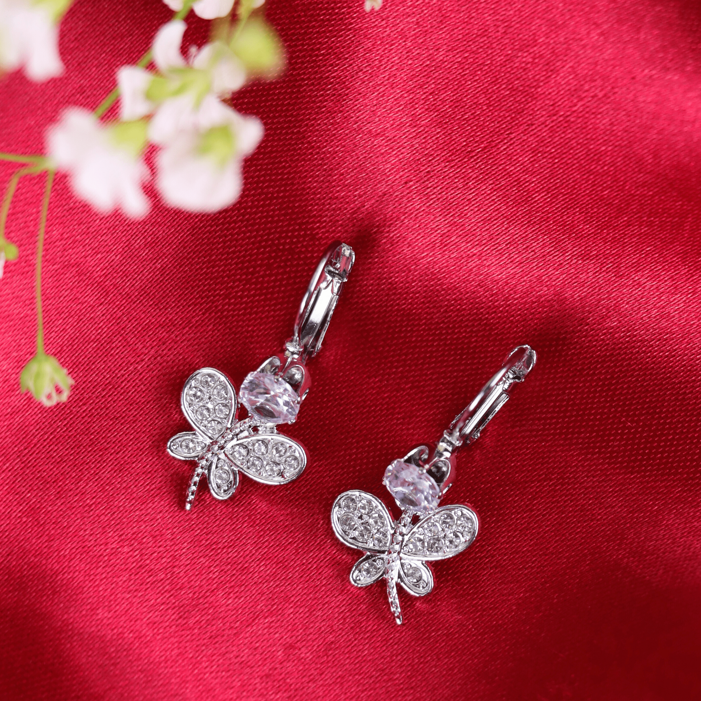 MIDAM™ Silver-Plated Zircon Butterfly Drop Earrings