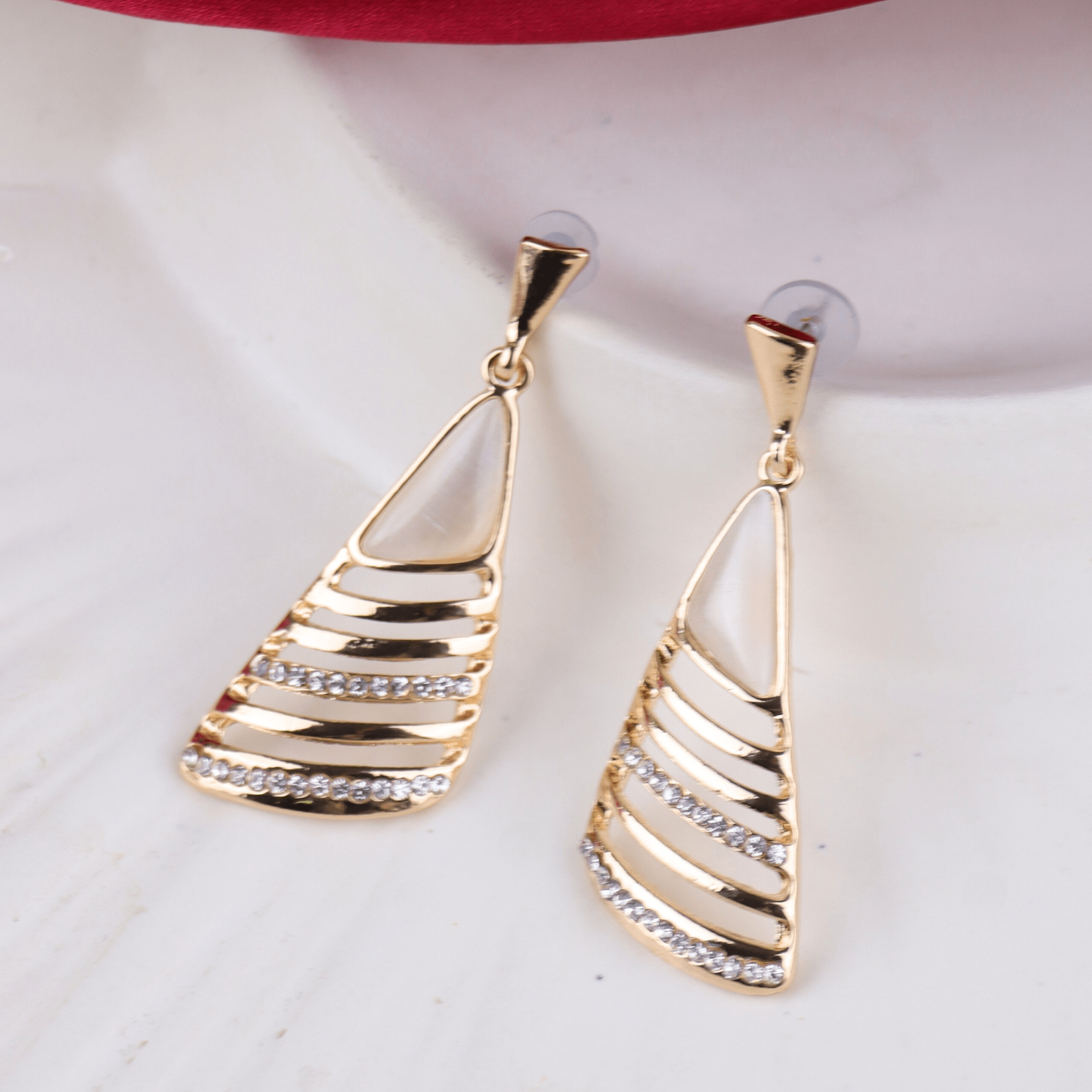 MIDAM™ Gold Plated American Diamond Studded Geometrical Shaped Drop Earrings