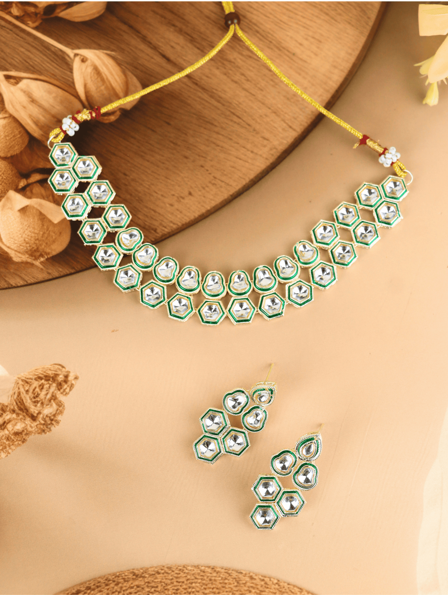 MIDAM™ Silver-Toned Kundan Jewellery Set