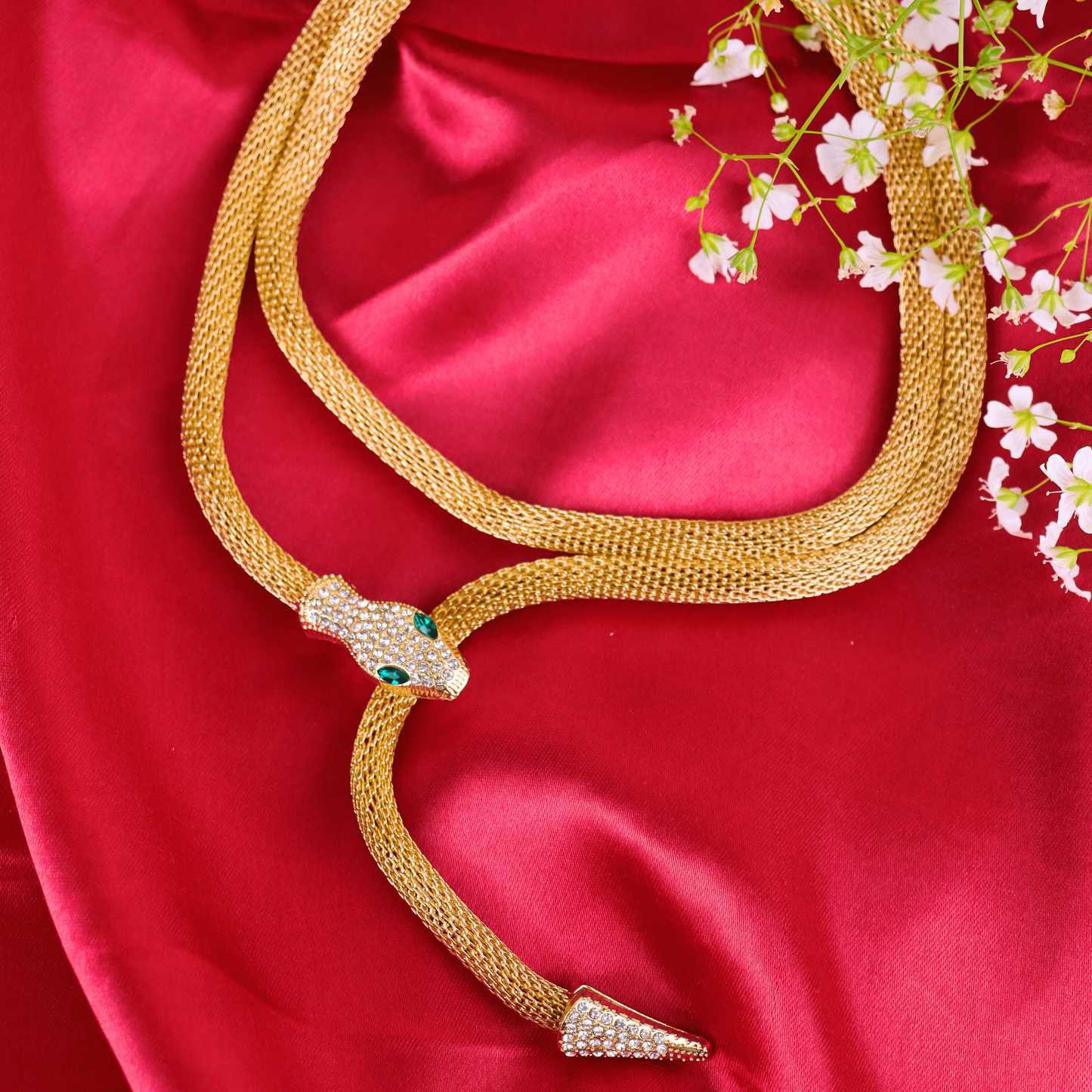 MIDAM™ Gold-Toned American Diamond Studded Wraparound Snake Design Necklace