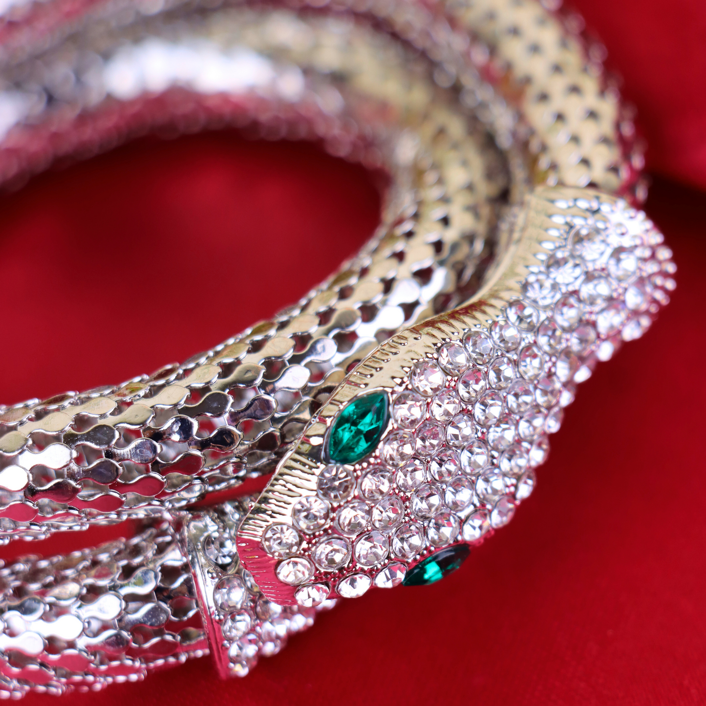 MIDAM™ Silver-Toned American Diamond Studded Wraparound Snake Design Bracelet