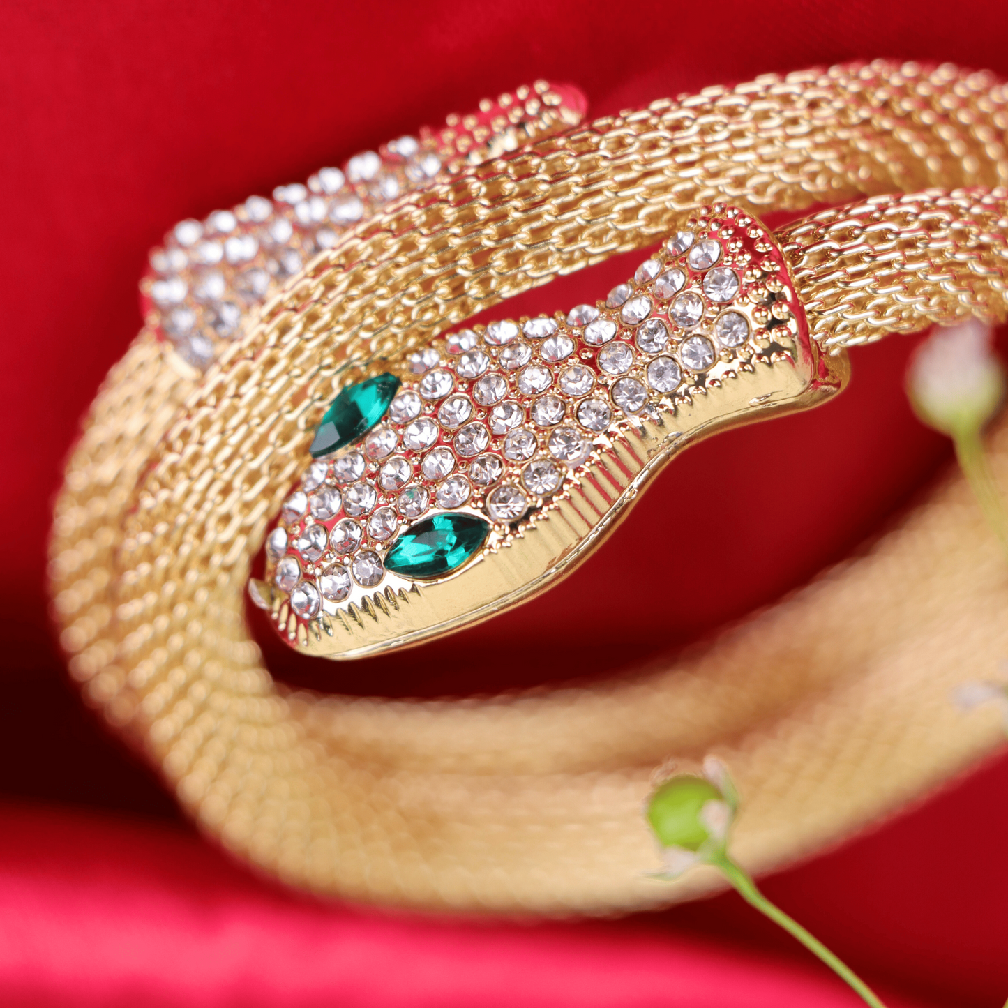 MIDAM™ Gold-Toned American Diamond Studded Wraparound Snake Design Bracelet