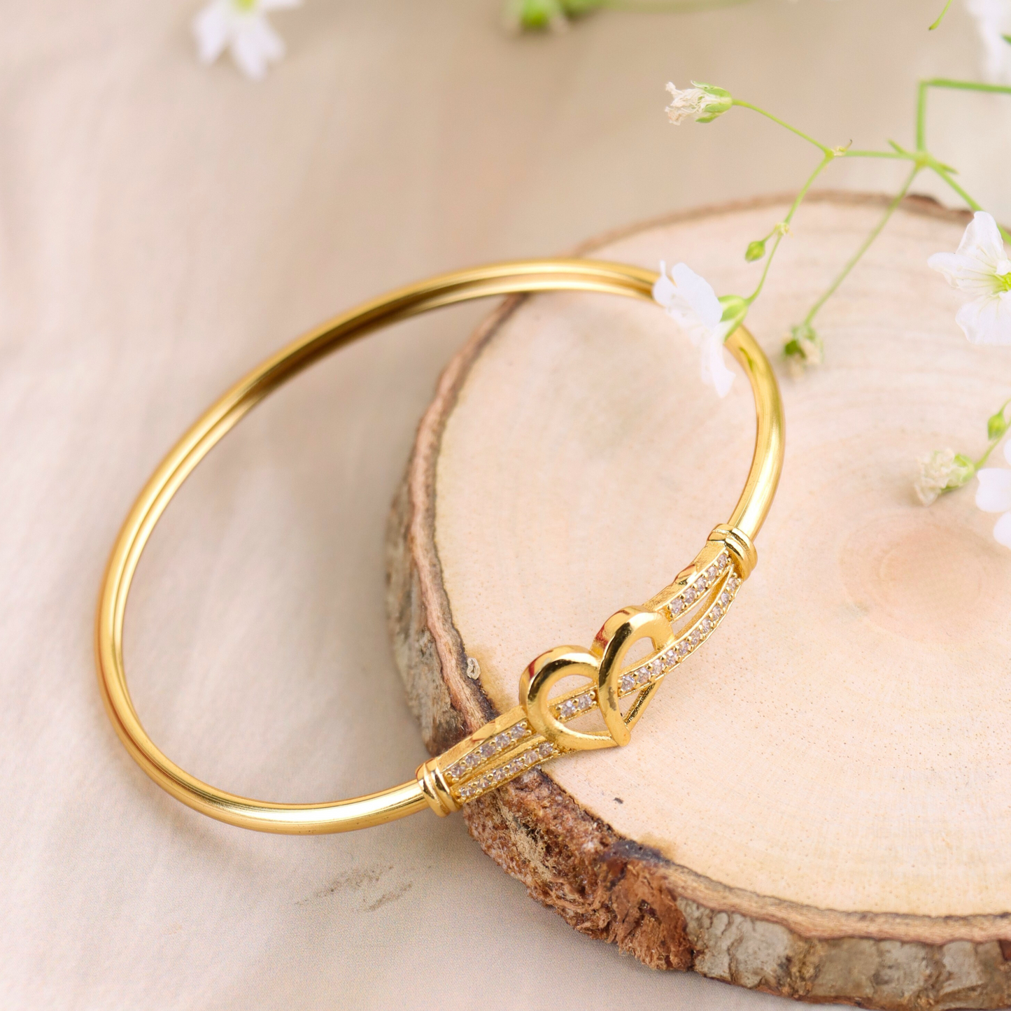 MIDAM™ Gold-Toned American Diamond Studded Heart Shaped Bracelet