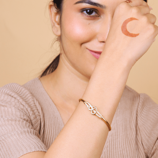 MIDAM™ Gold-Toned American Diamond Studded Heart Shaped Bracelet