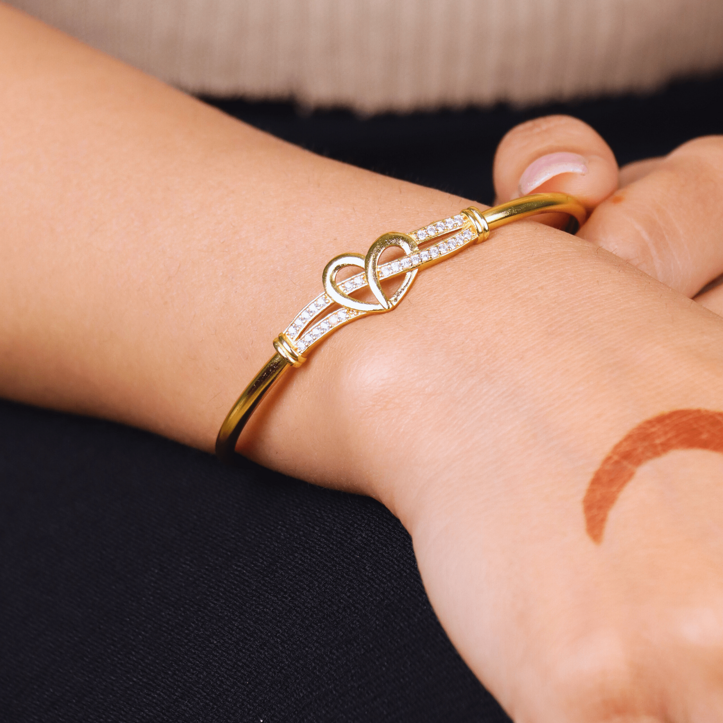 MIDAM™ Gold-Toned American Diamond Studded Heart Shaped Bracelet