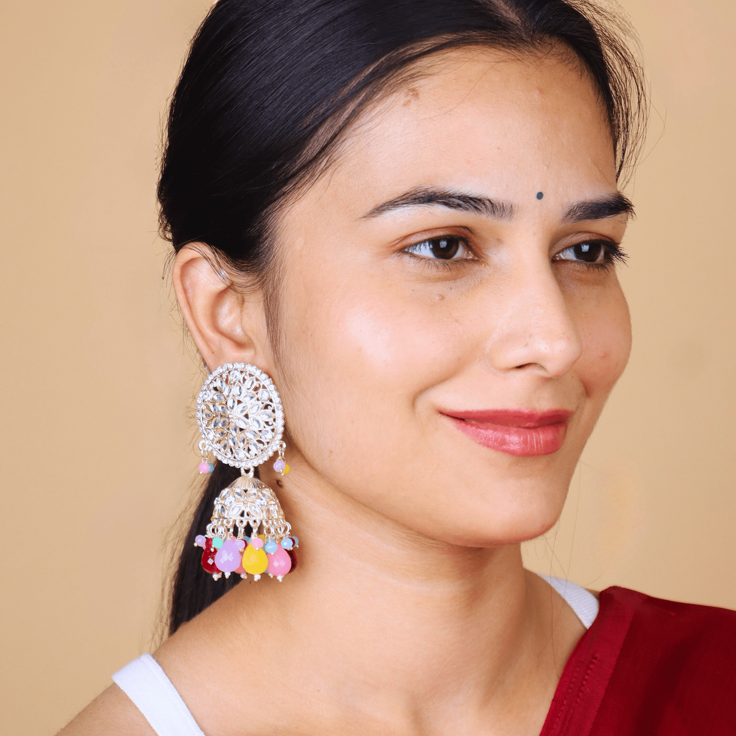 MIDAM™ Silver Plated Multicolour Jhumka Earrings