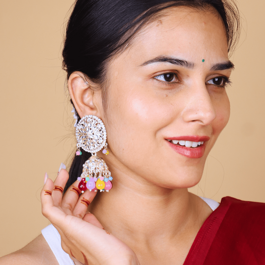 MIDAM™ Silver Plated Multicolour Jhumka Earrings
