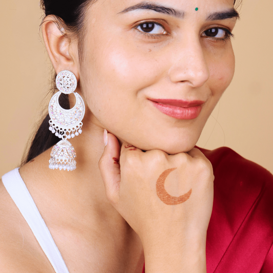 MIDAM™ Silver AD Studded Multicolour White Beads Drop Earrings.