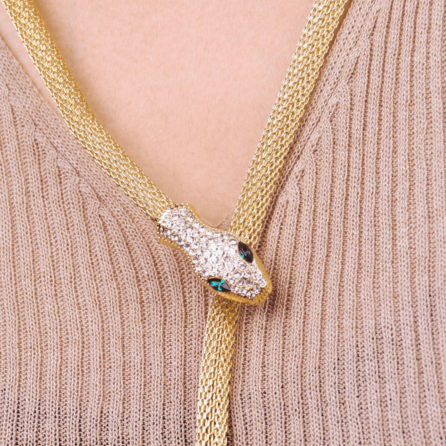 MIDAM™ Gold-Toned American Diamond Studded Wraparound Snake Design Necklace