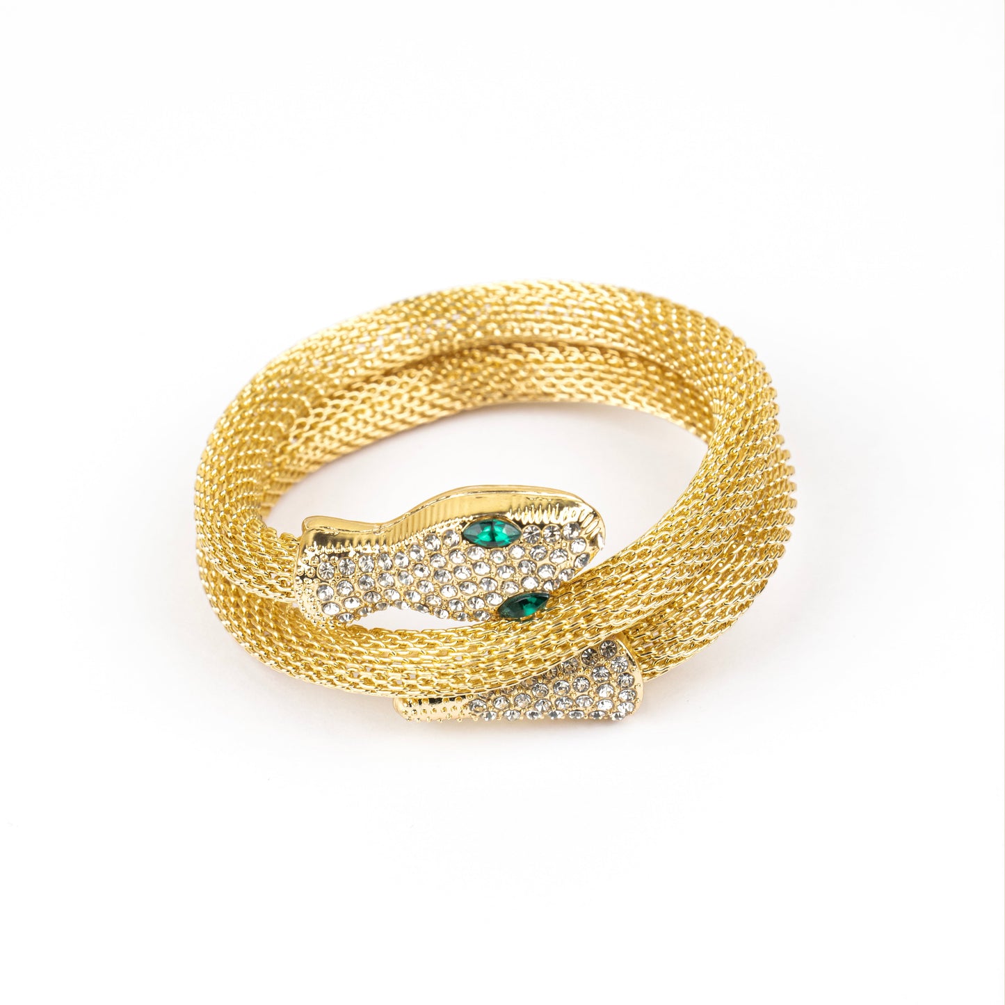 MIDAM™ Gold-Toned American Diamond Studded Wraparound Snake Design Bracelet