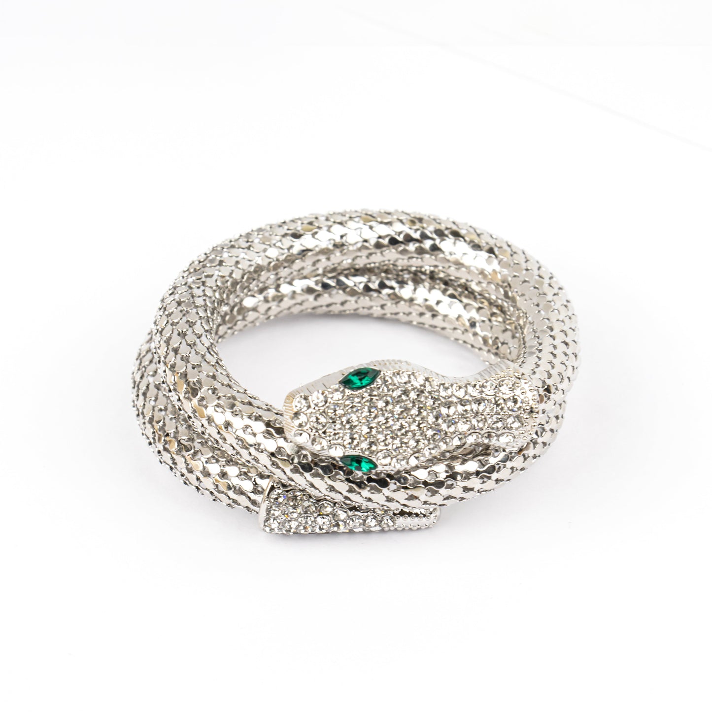 MIDAM™ Silver-Toned American Diamond Studded Wraparound Snake Design Bracelet