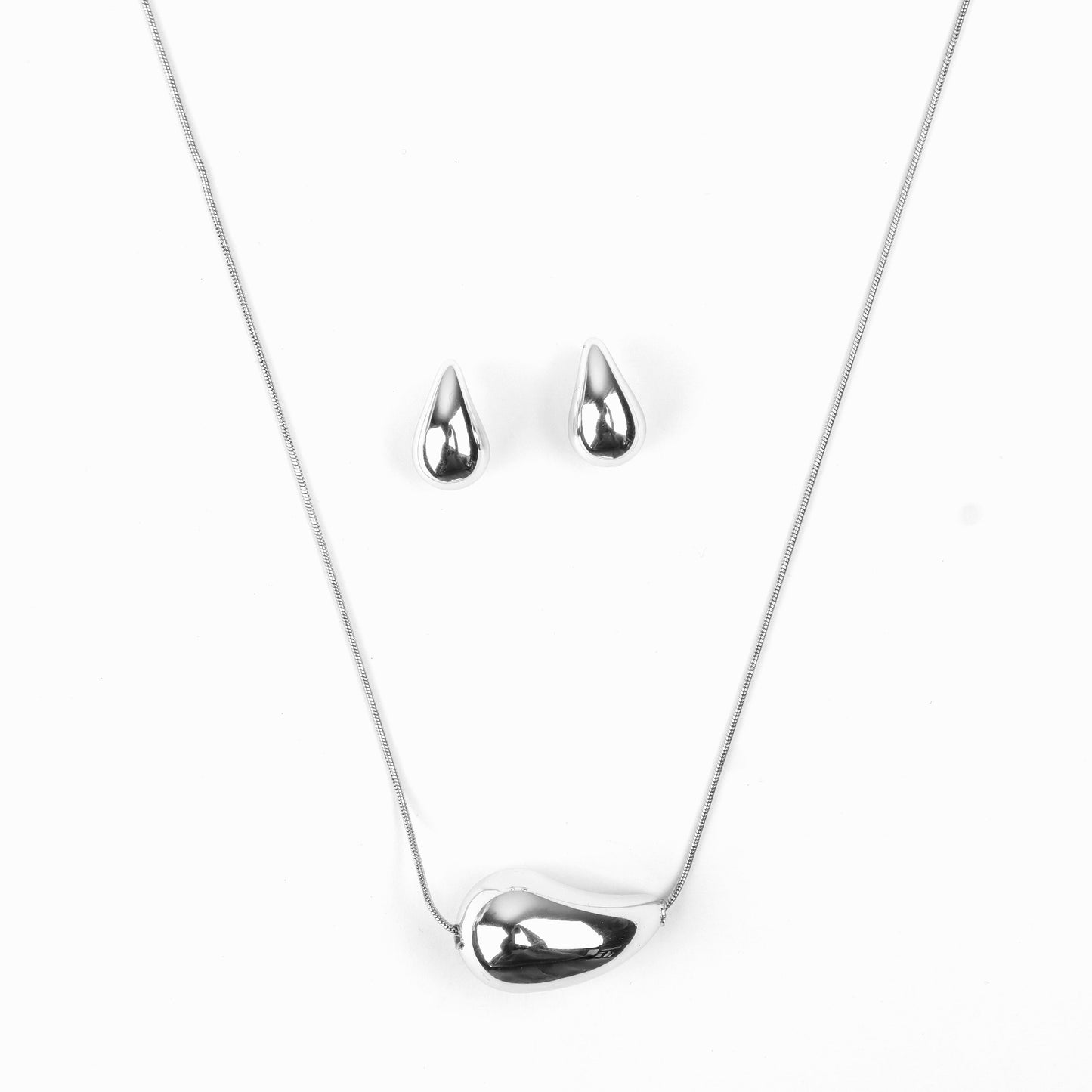 MIDAM™ Silver-Plated Anti-Tarnish Drop-Shaped Pendant & Earrings Set