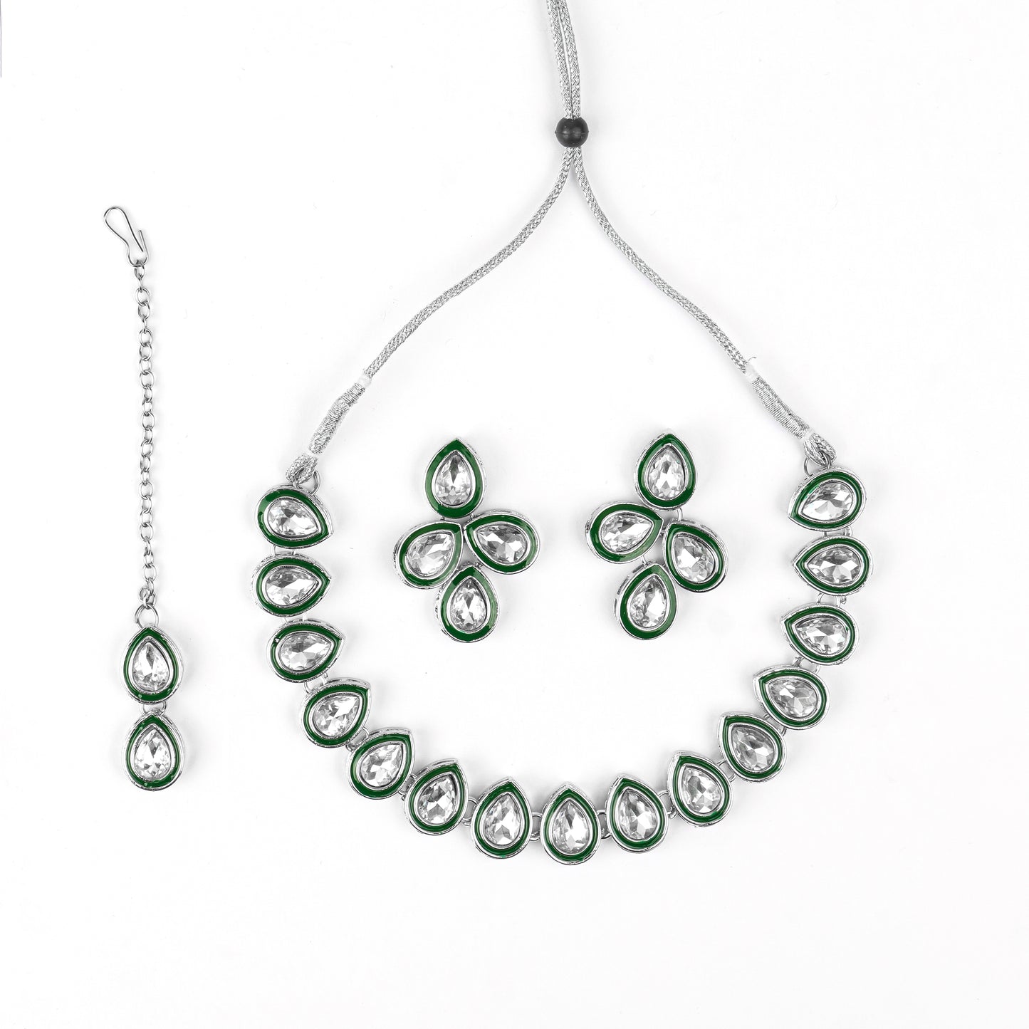 MIDAM™ Silver-Toned Kundan Studded Choker Jewellery Set