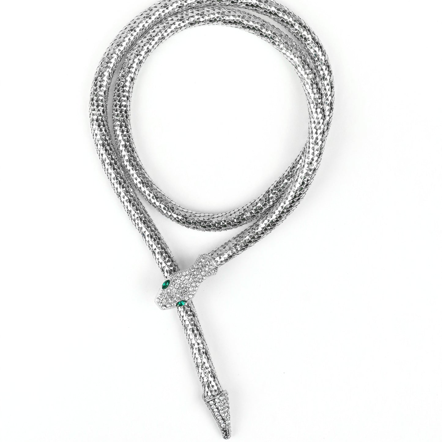 MIDAM™ Silver-Toned American Diamond Studded Wraparound Snake Design Necklace
