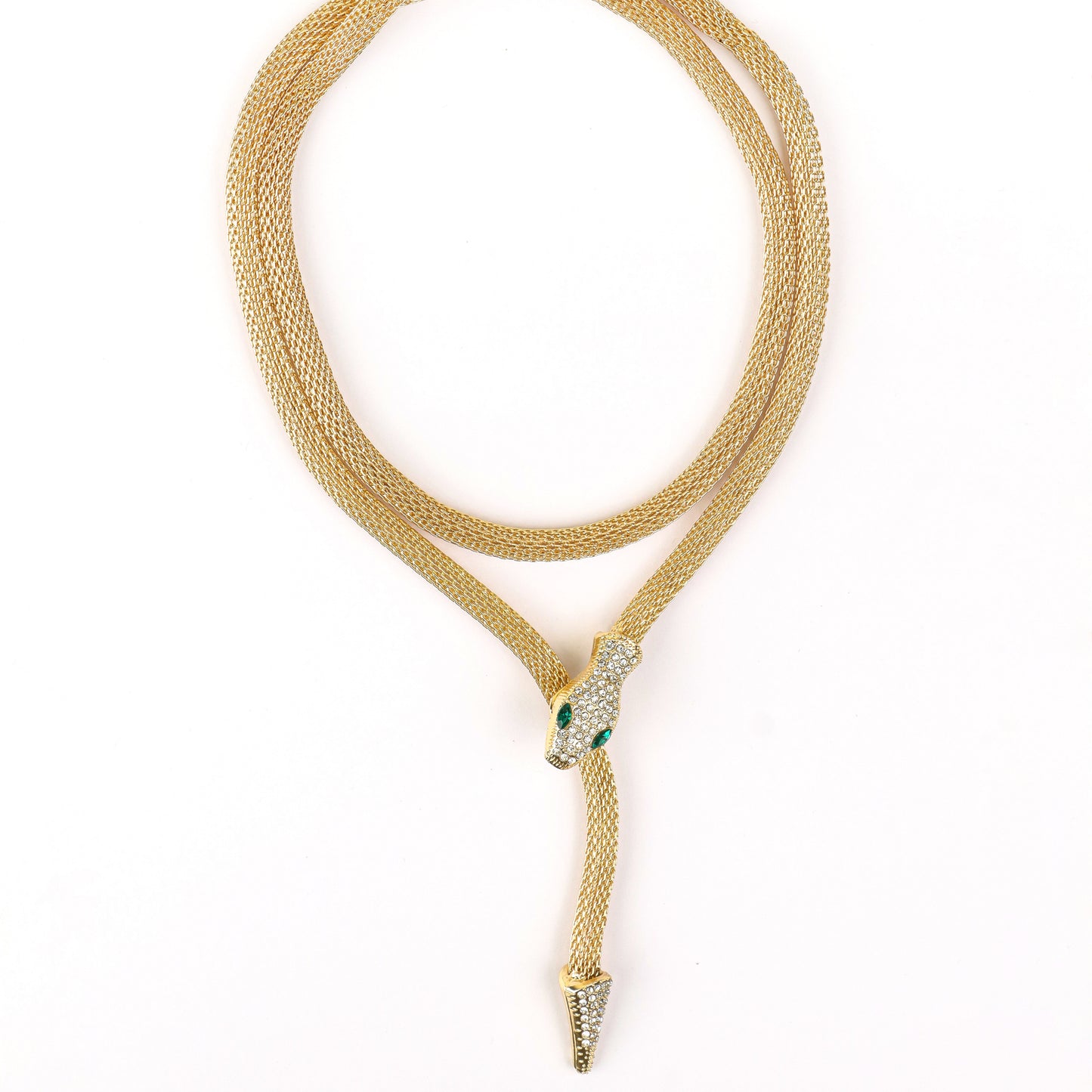 MIDAM™ Gold-Toned American Diamond Studded Wraparound Snake Design Necklace