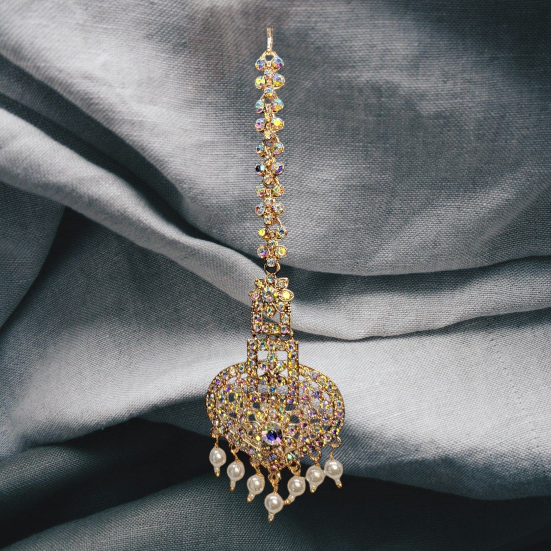 MIDAM™ Silver-Plated American Diamonds-Studded White Maangtikka