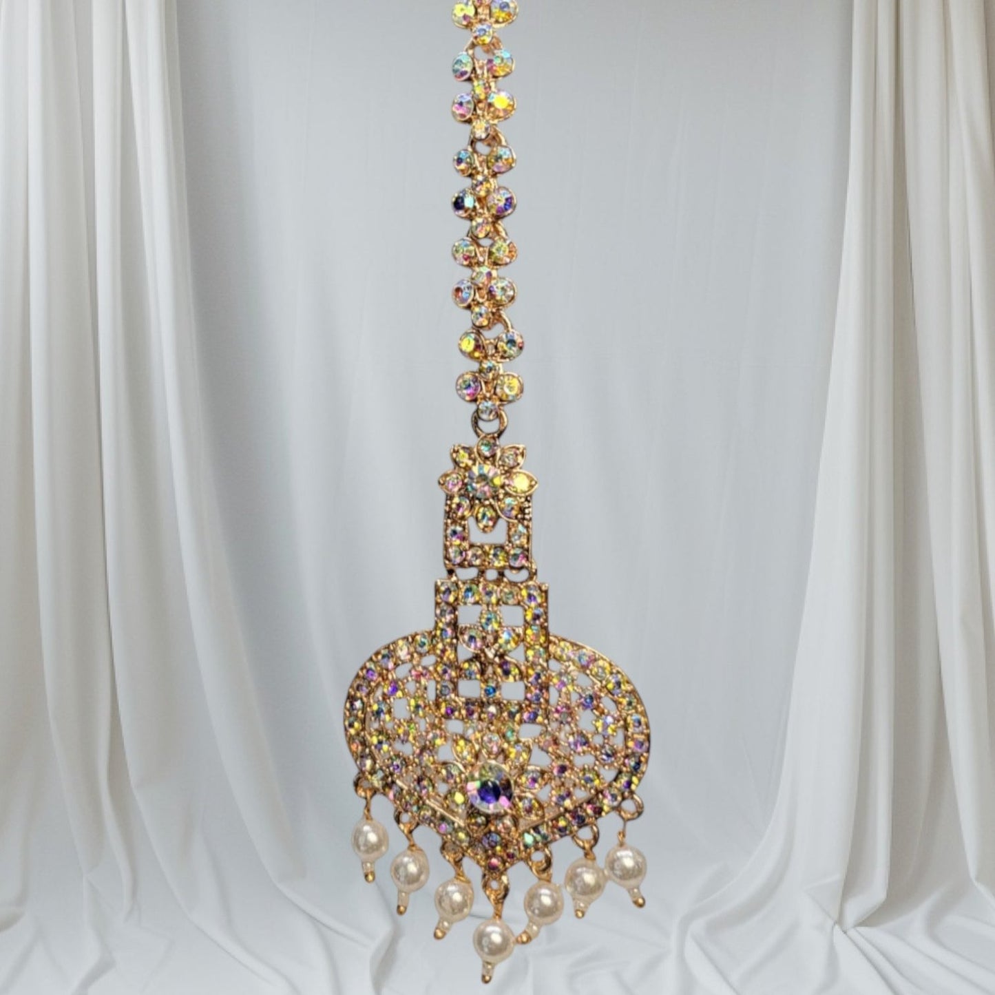 MIDAM™ Silver-Plated American Diamonds-Studded White Maangtikka