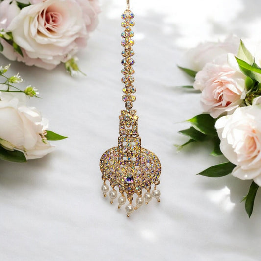 MIDAM™ Silver-Plated American Diamonds-Studded White Maangtikka