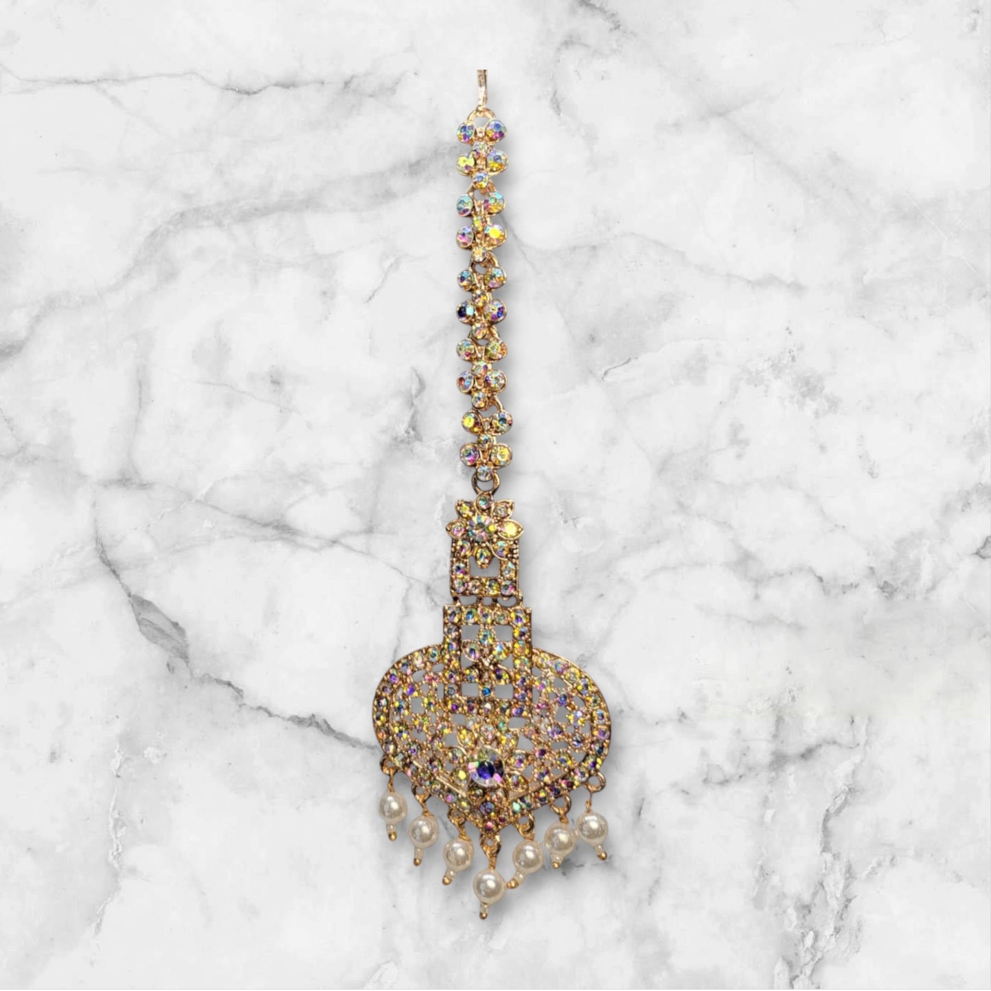 MIDAM™ Silver-Plated American Diamonds-Studded White Maangtikka