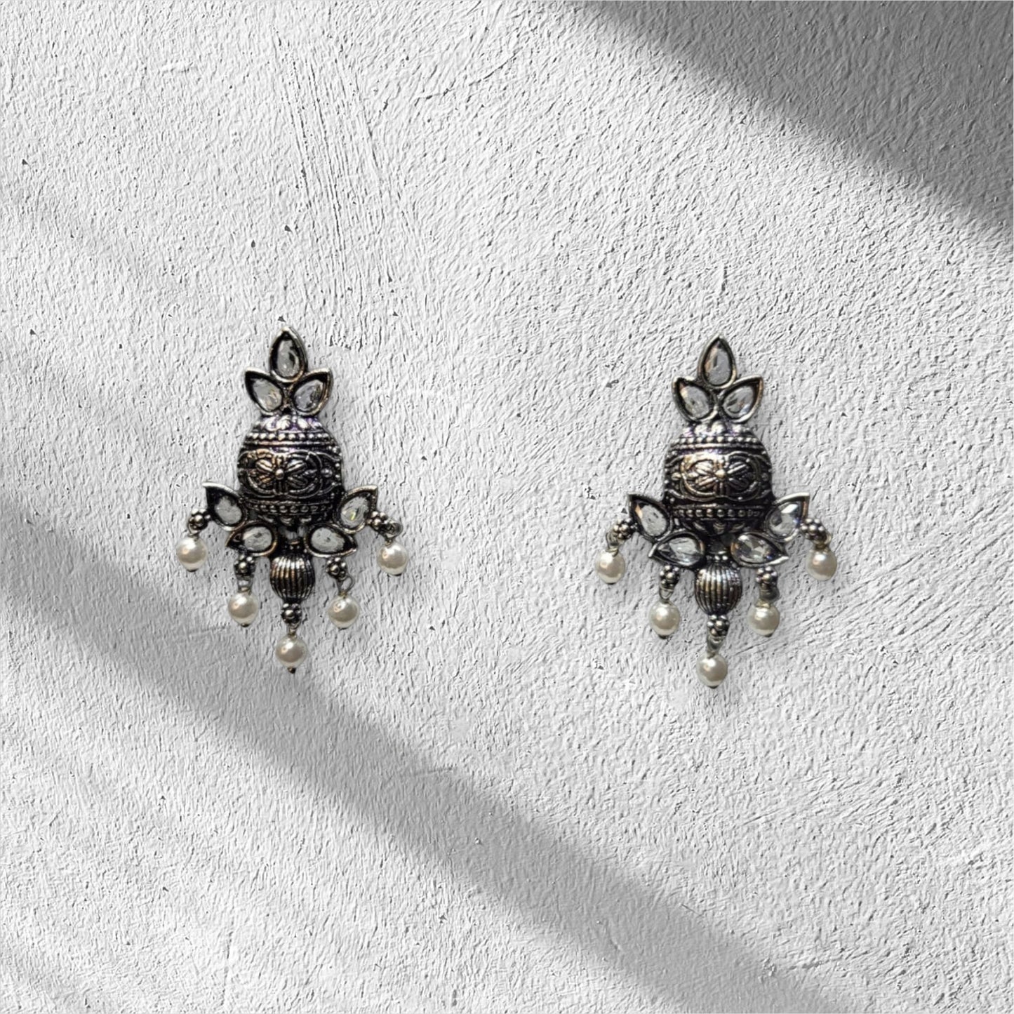 MIDAM™ White Beaded Silver Oxidized Stud Earrings