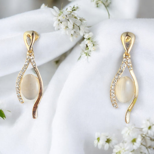 MIDAM™ Gold Plated American Diamond Studded Vertical Eye Drop Earrings