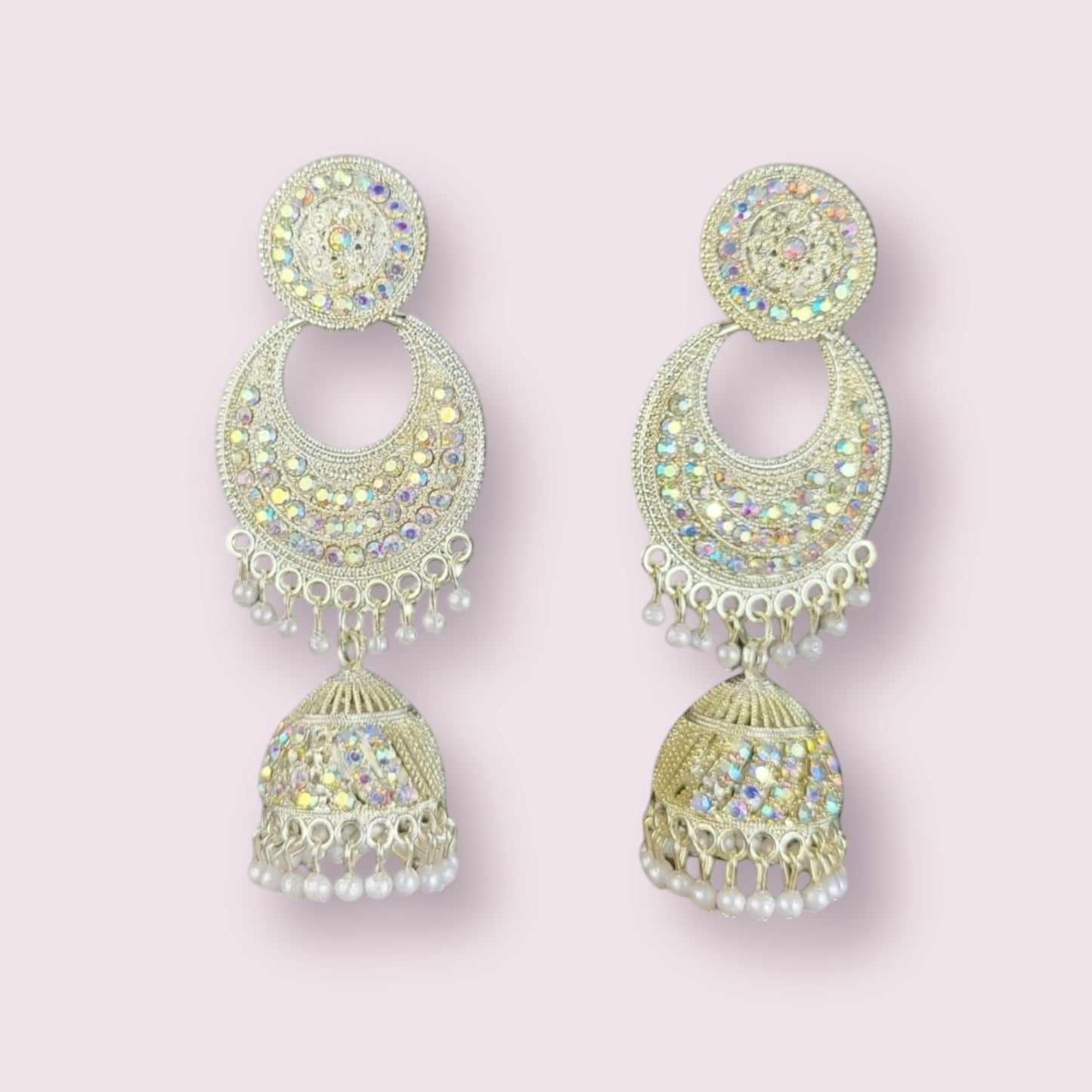MIDAM™ Silver AD Studded Multicolour White Beads Drop Earrings.