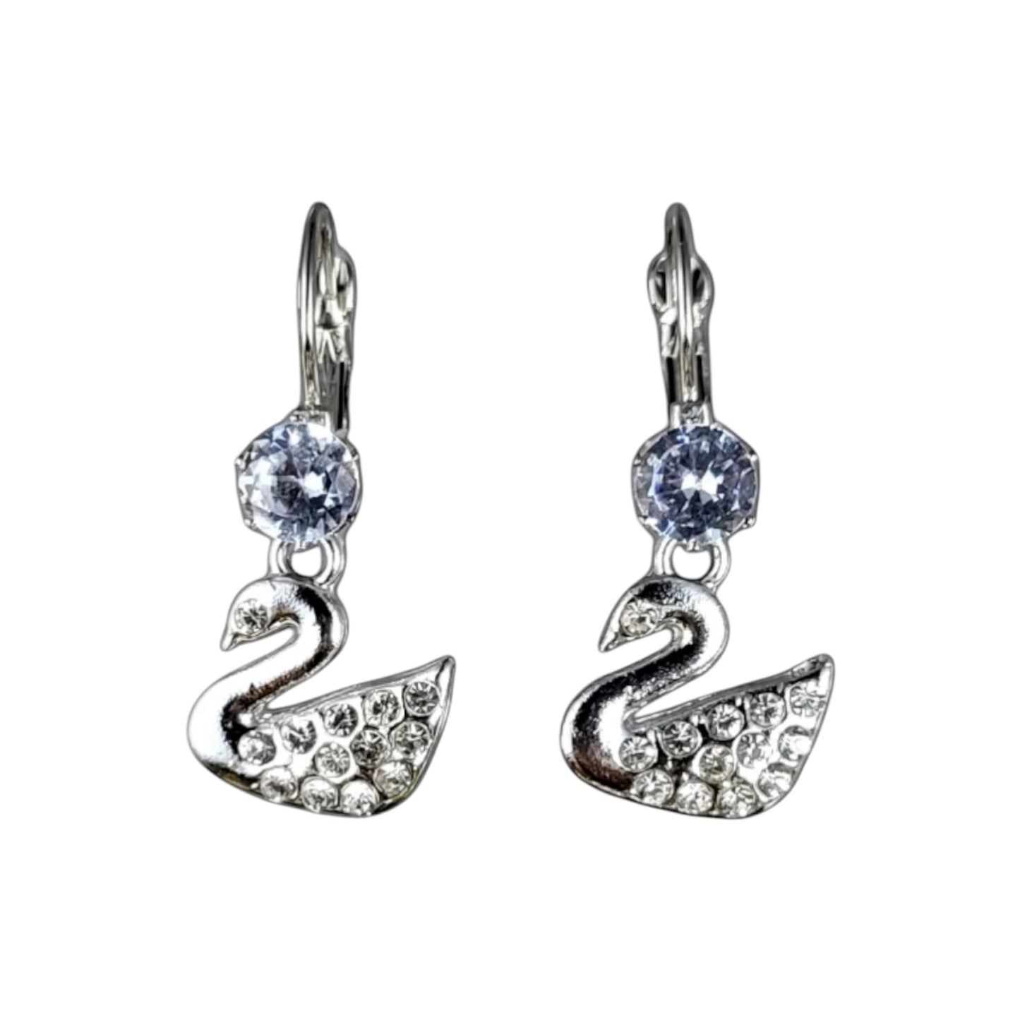 MIDAM™ Silver-Plated Zircon Studded Swan Drop Earrings