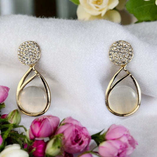 MIDAM™ Gold-Plated American Diamond Studded Water Drop Shaped Drop Earrings