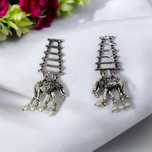 MIDAM™ German Oxidized Silver Elephant Drop Earrings