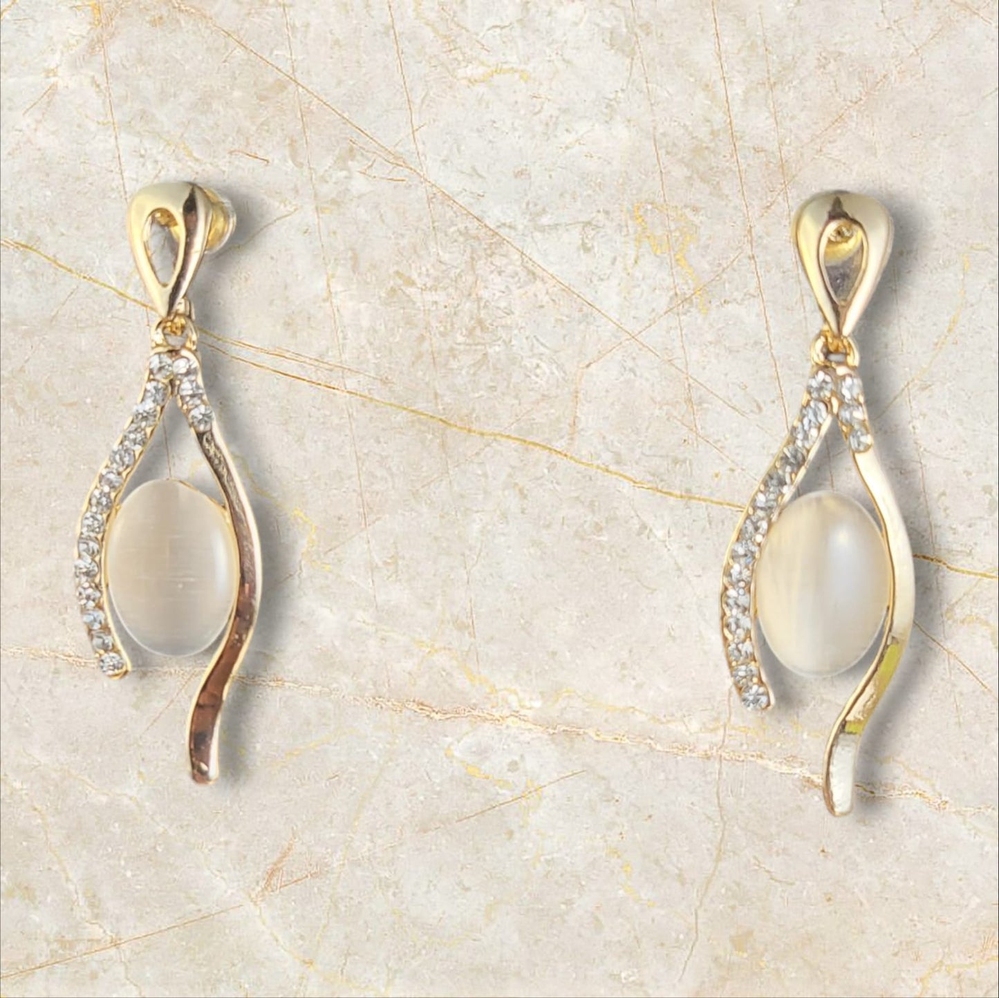 MIDAM™ Gold Plated American Diamond Studded Vertical Eye Drop Earrings