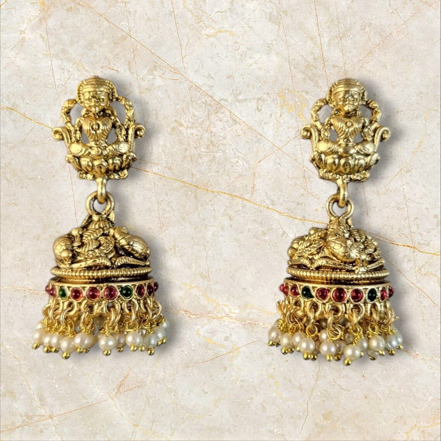 MIDAM™ Gold Plated Goddess Temple Jhumkas