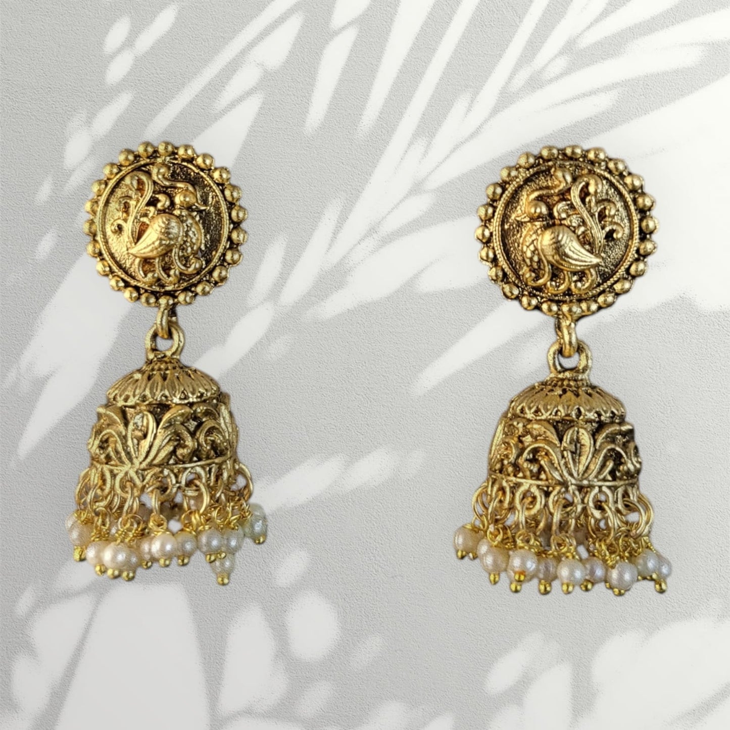 MIDAM™ Gold Plated Bird Temple Jhumkas