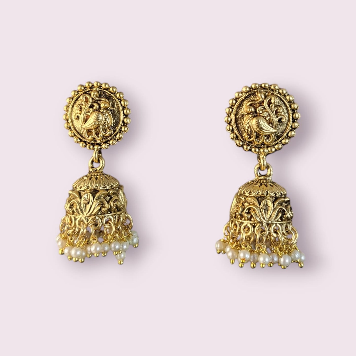 MIDAM™ Gold Plated Bird Temple Jhumkas