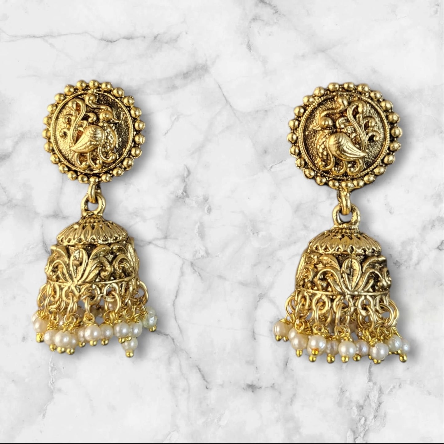 MIDAM™ Gold Plated Bird Temple Jhumkas