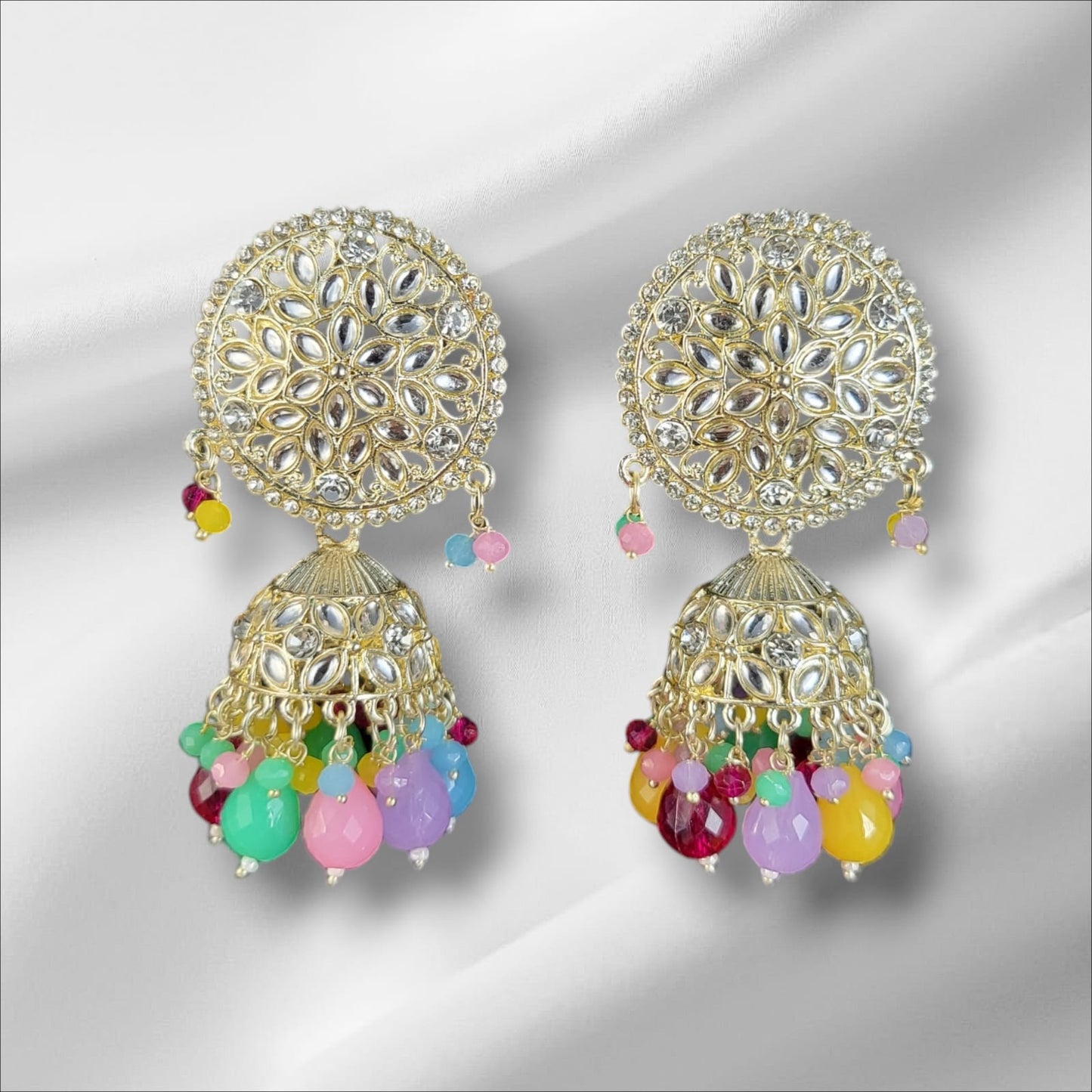 MIDAM™ Silver Plated Multicolour Jhumka Earrings
