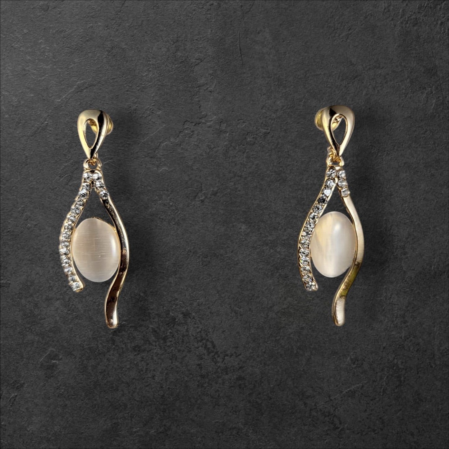 MIDAM™ Gold Plated American Diamond Studded Vertical Eye Drop Earrings