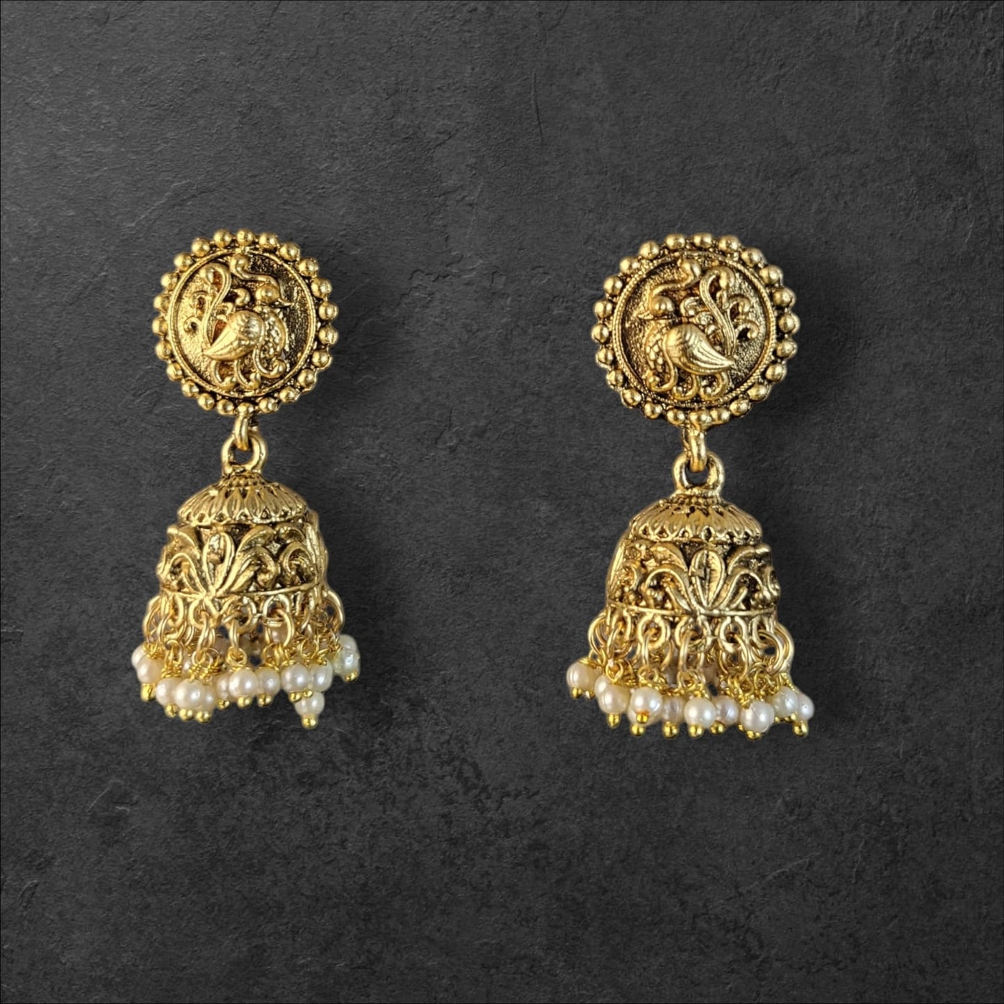 MIDAM™ Gold Plated Bird Temple Jhumkas