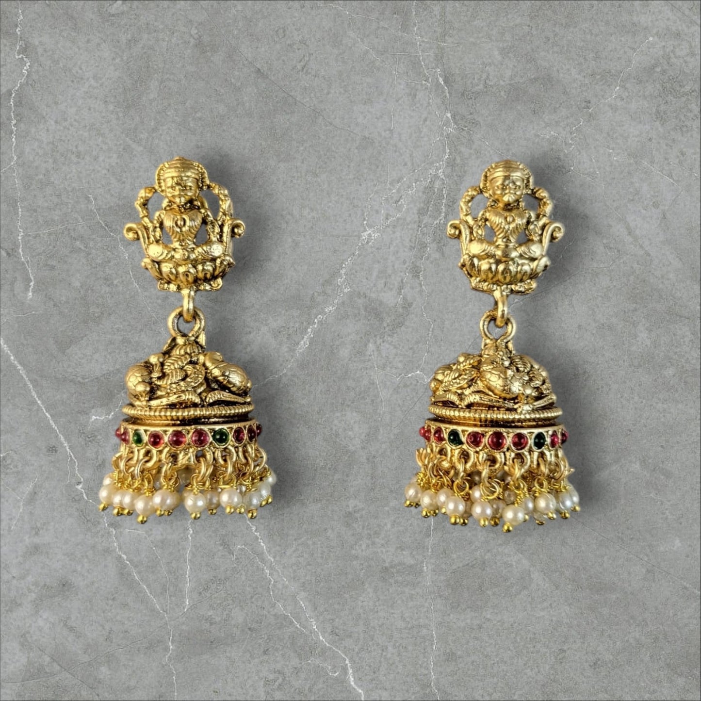 MIDAM™ Gold Plated Goddess Temple Jhumkas
