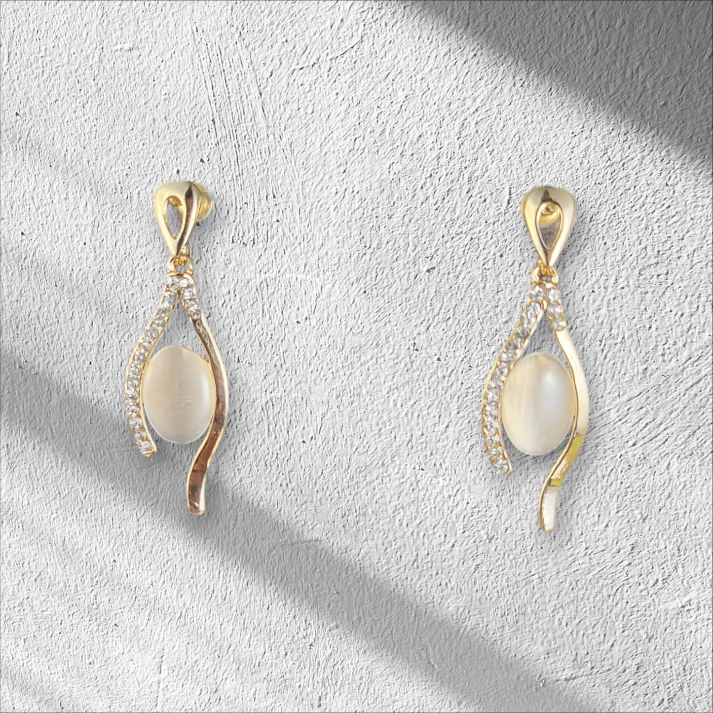 MIDAM™ Gold Plated American Diamond Studded Vertical Eye Drop Earrings