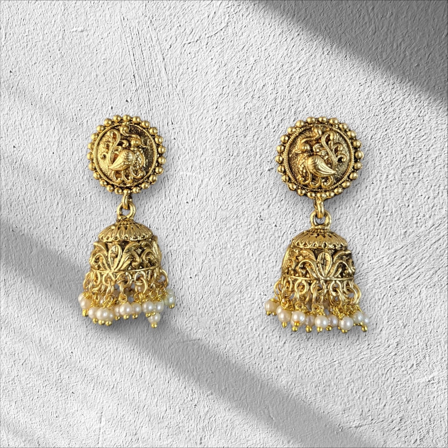 MIDAM™ Gold Plated Bird Temple Jhumkas