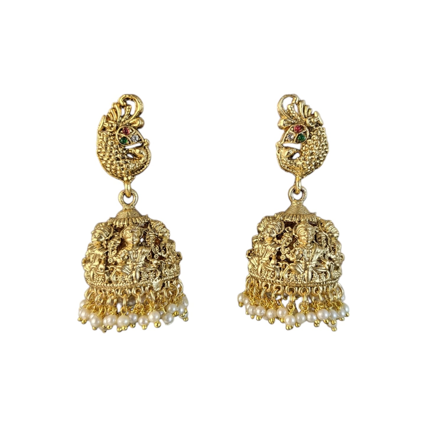 MIDAM™ Gold Plated Peacock Temple Jhumkas