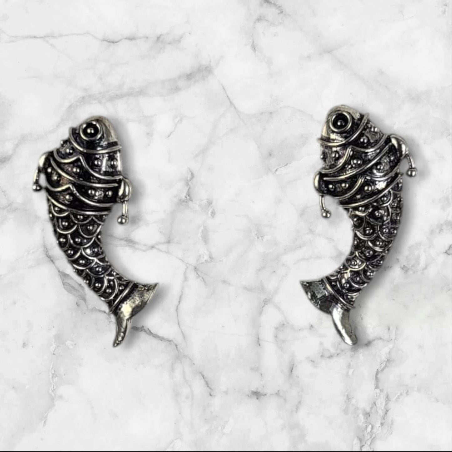MIDAM™ German Oxidized Silver Fish Stud Earrings