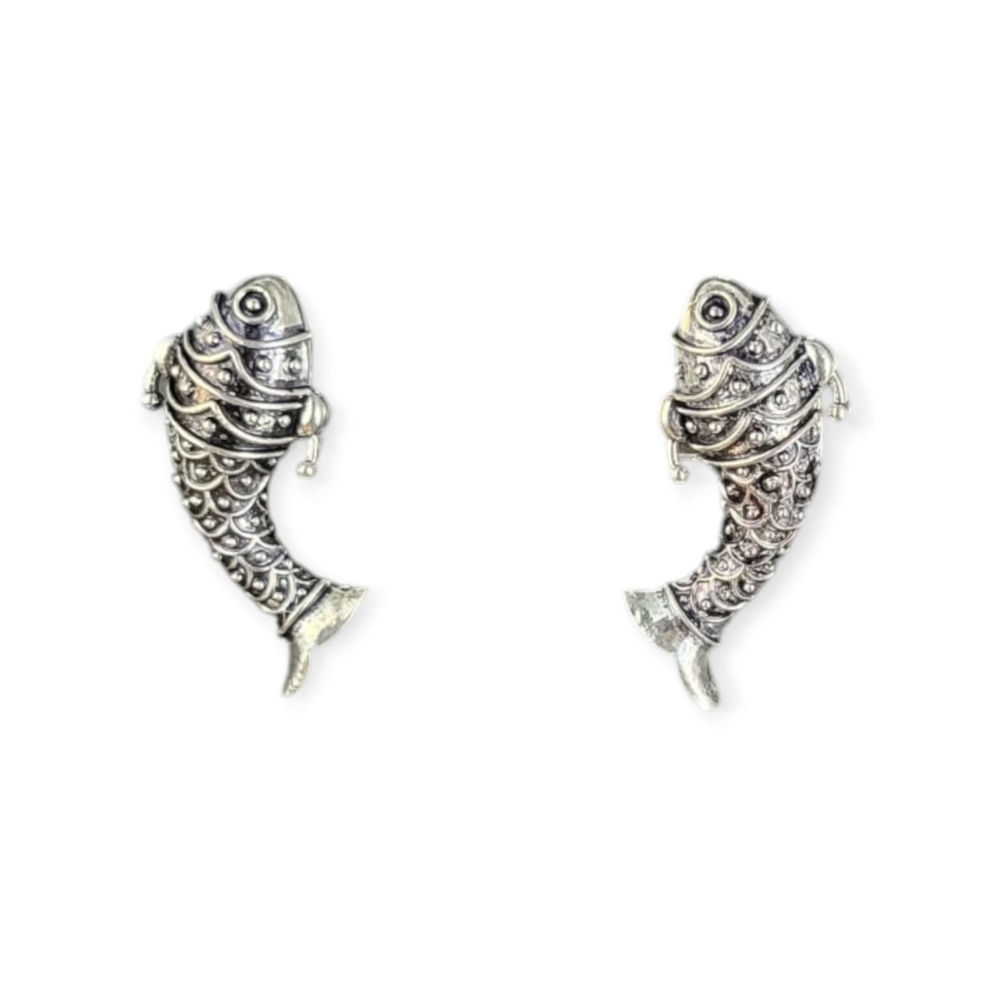 MIDAM™ German Oxidized Silver Fish Stud Earrings