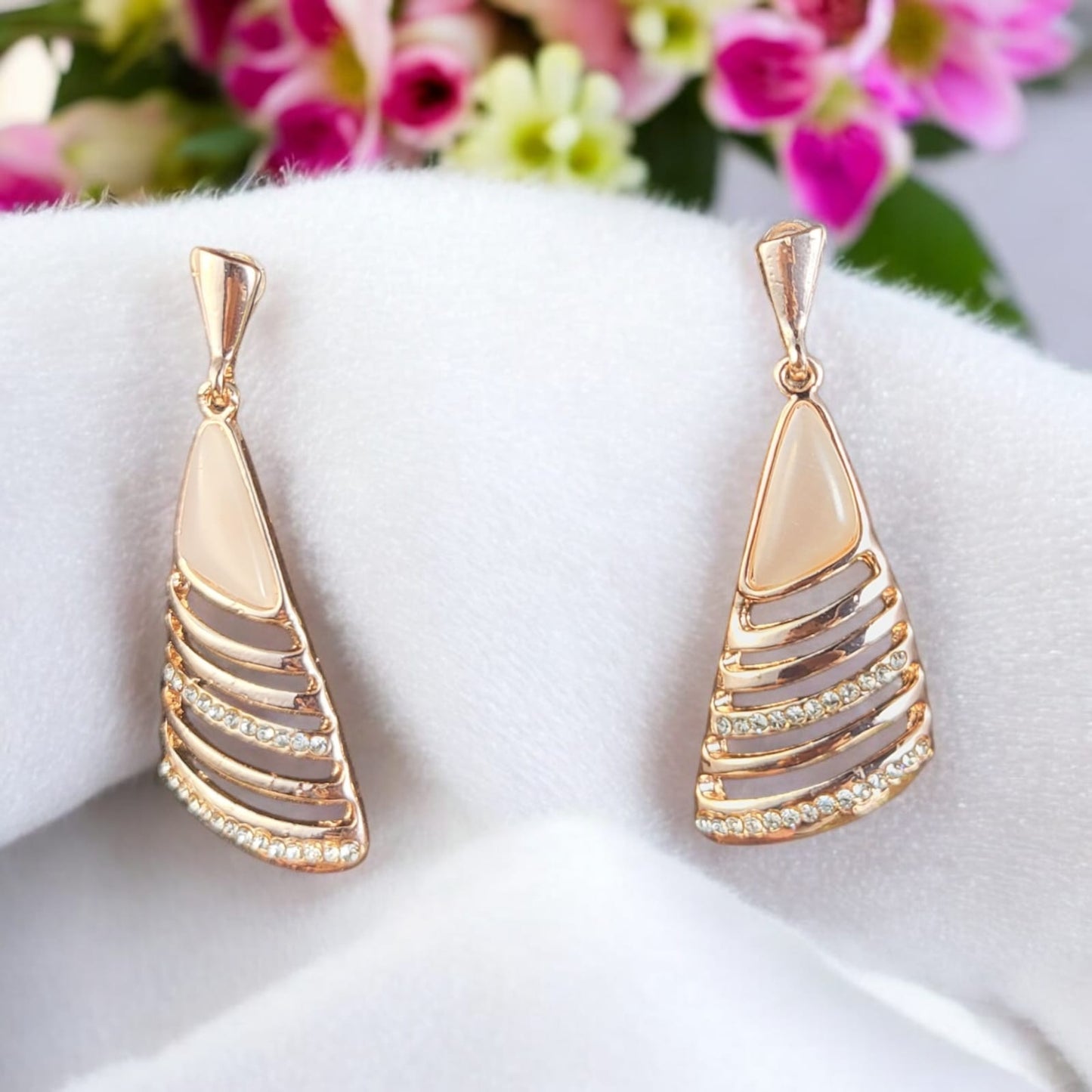 MIDAM™ Gold Plated American Diamond Studded Geometrical Shaped Drop Earrings