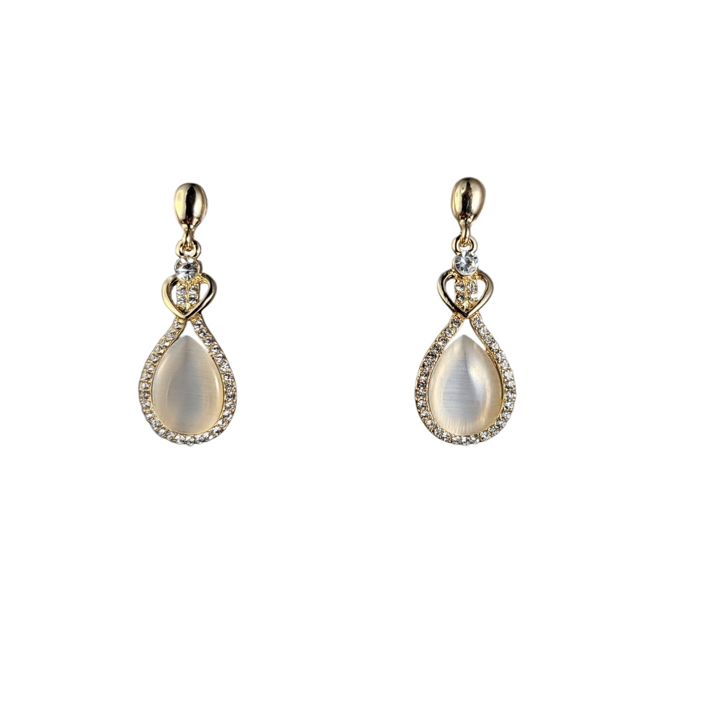 MIDAM™ Gold-Plated American Diamond Studded Heart & Water Drop Shaped Drop Earrings