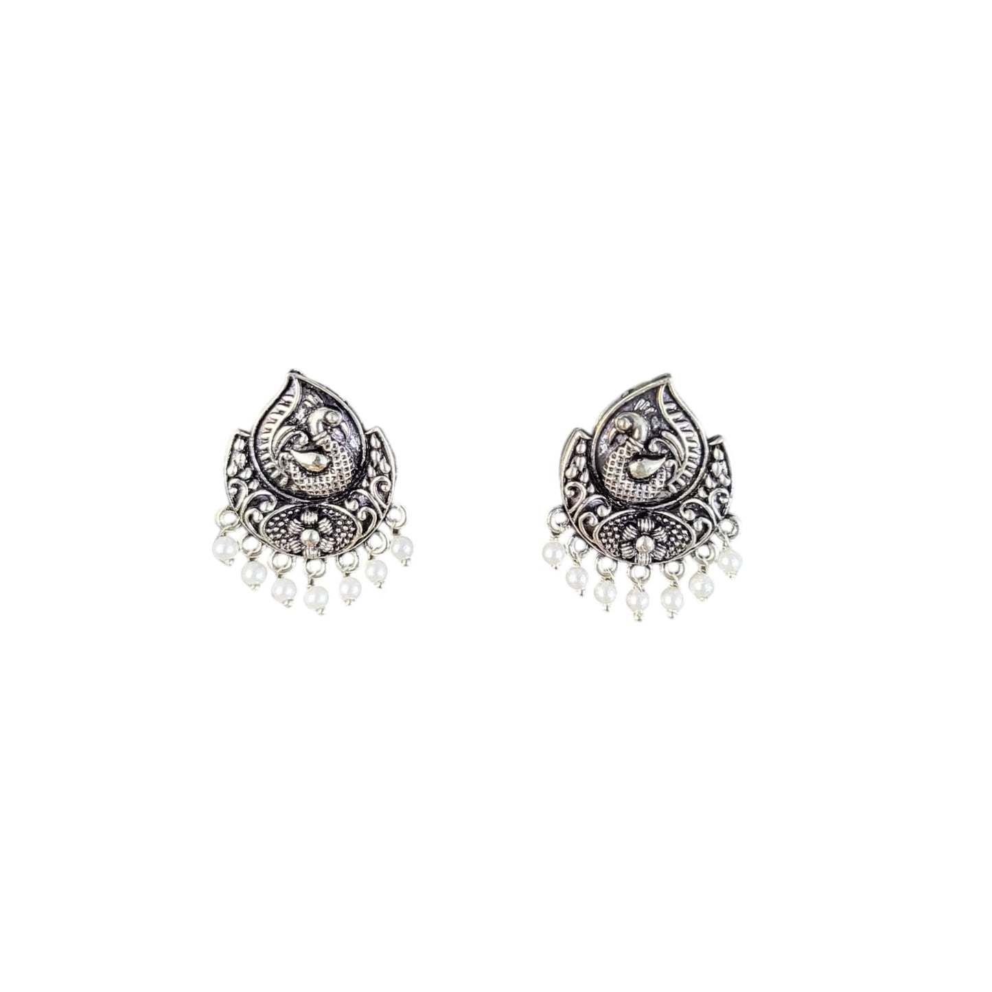 MIDAM™ German Oxidized Silver White Beaded Bird Stud Earrings