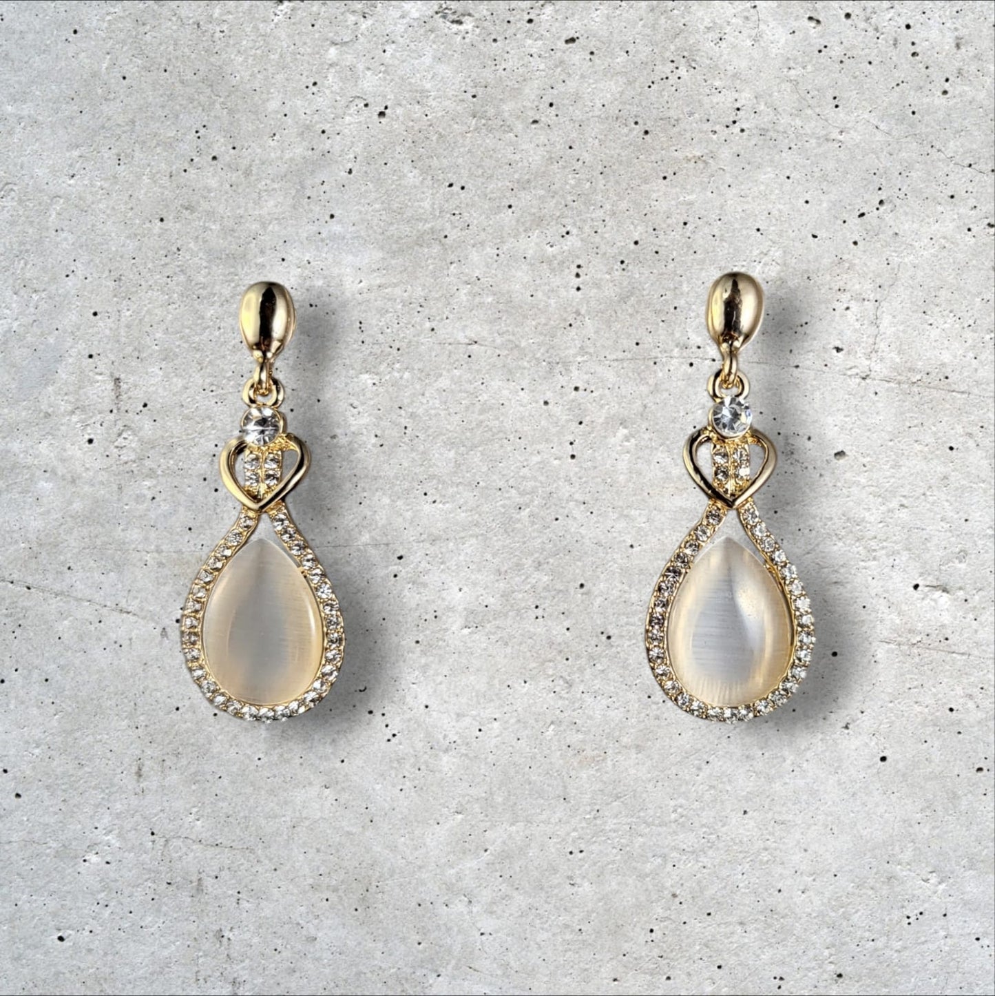 MIDAM™ Gold-Plated American Diamond Studded Heart & Water Drop Shaped Drop Earrings