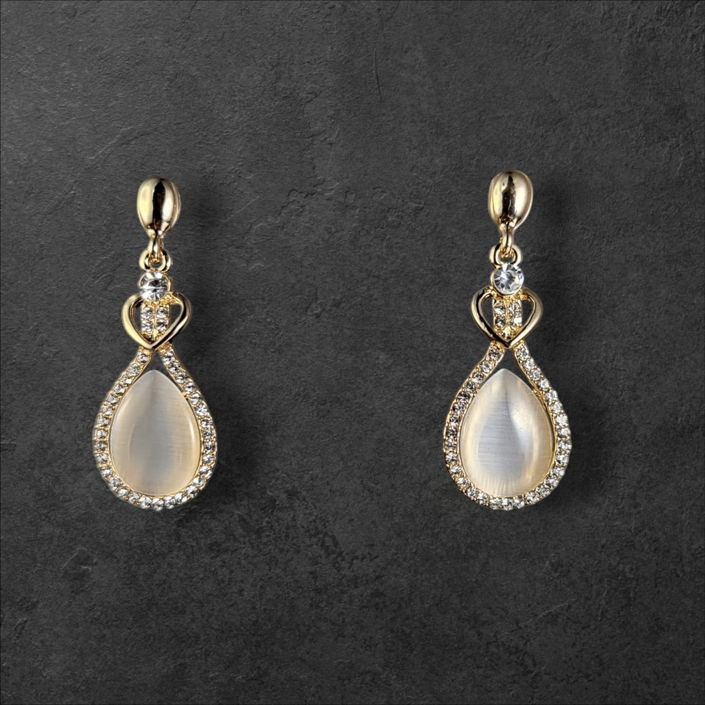 MIDAM™ Gold-Plated American Diamond Studded Heart & Water Drop Shaped Drop Earrings