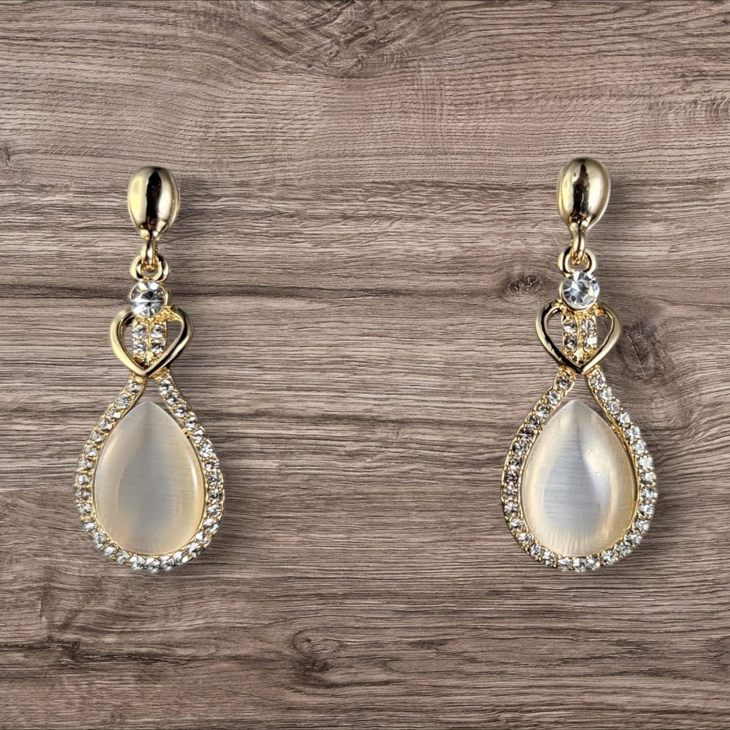 MIDAM™ Gold-Plated American Diamond Studded Heart & Water Drop Shaped Drop Earrings